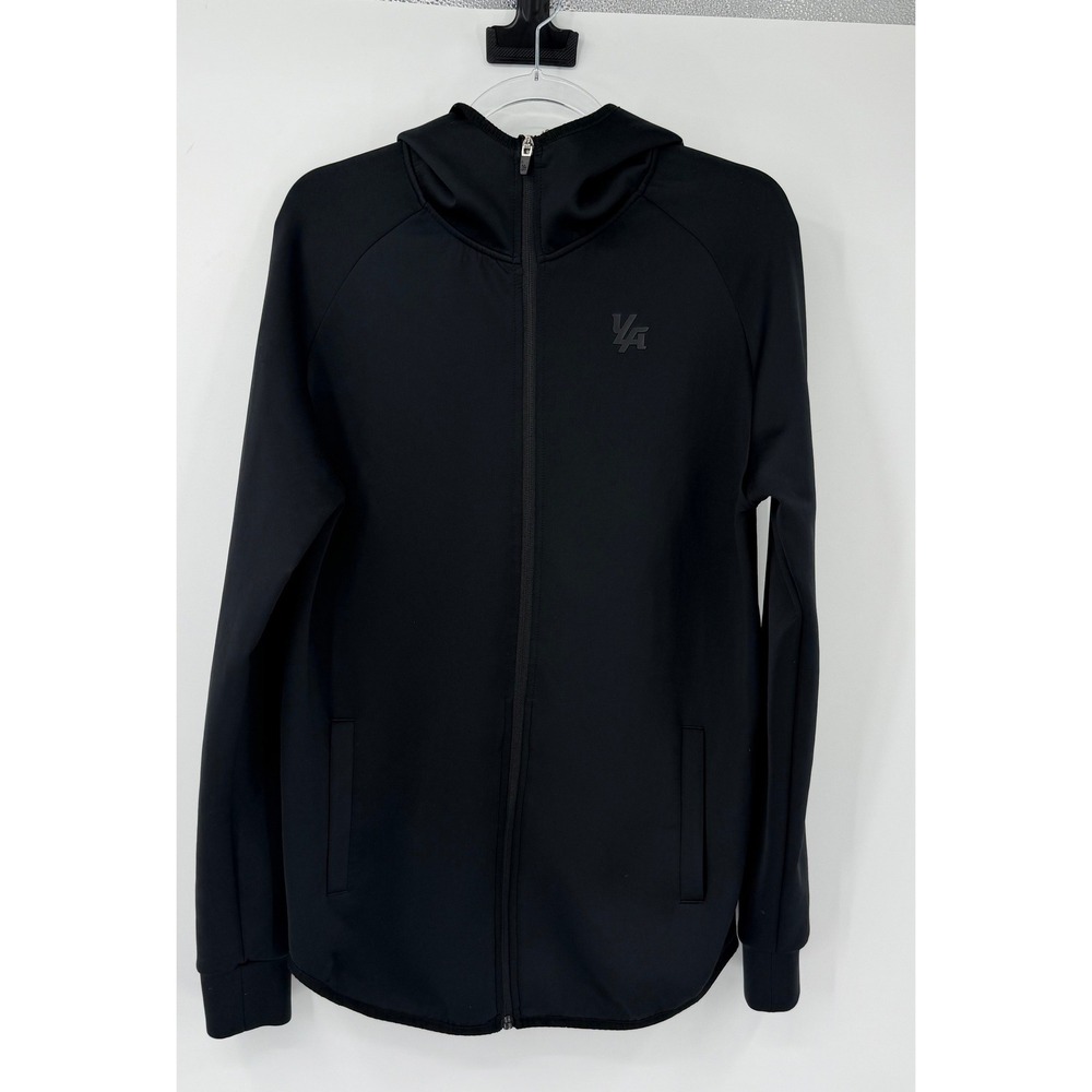 YoungLA Mens Black Full Zip Tech Hoodie Scuba Neck Athletic Gym Jacket Size L